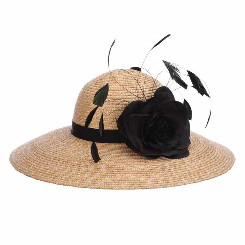 Milan Braid Wheat Straw Hat with Flower and Feathers – Callanan Hats Natural OS (57 cm)