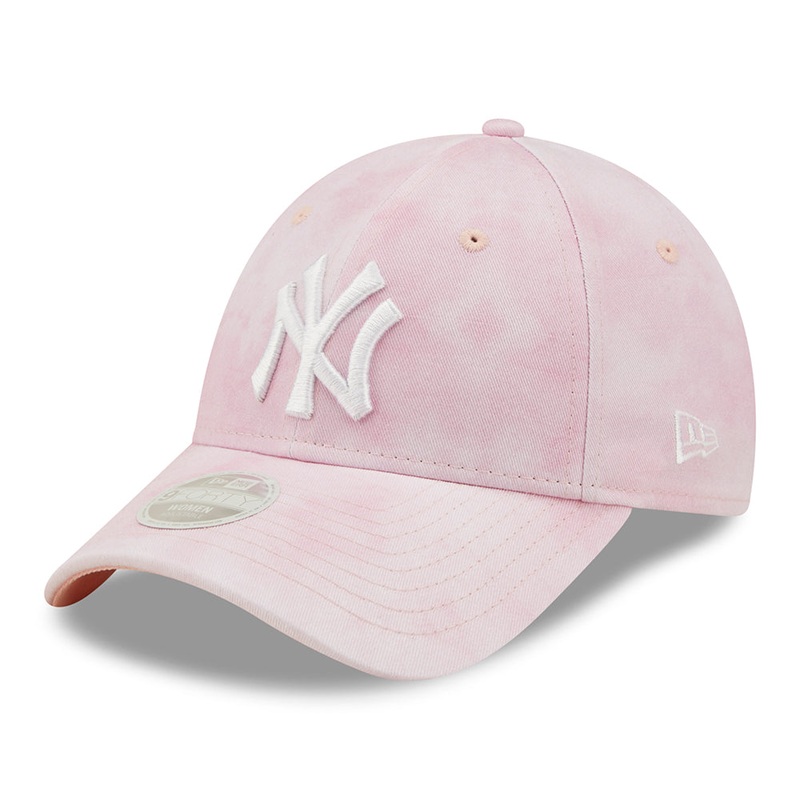 New Era Womens 9FORTY New York Yankees Baseball Cap – MLB Pastel Tie Dye – Pink-White Adjustable