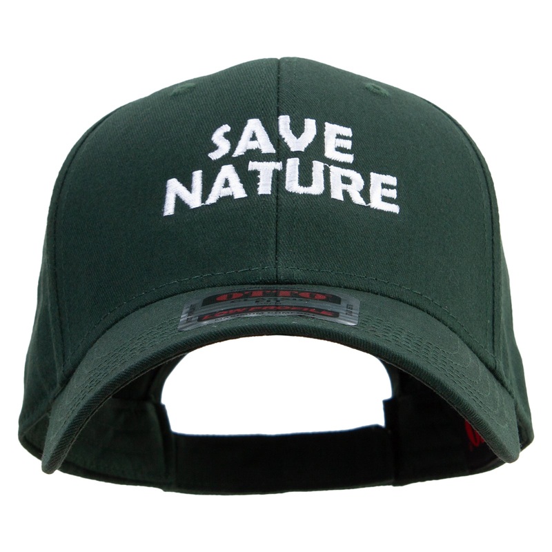 Save Nature Text Embroidered Solid Cotton Twill Low Profile Cap Dk Green One Size