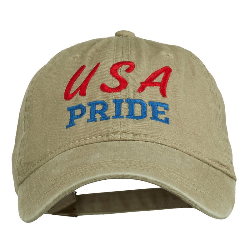 USA Pride Embroidered Washed Cap Khaki One Size