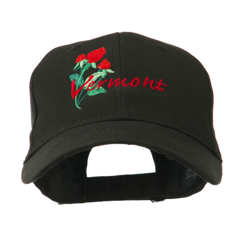 USA State Vermont Red Clover Embroidery Cap Black One Size
