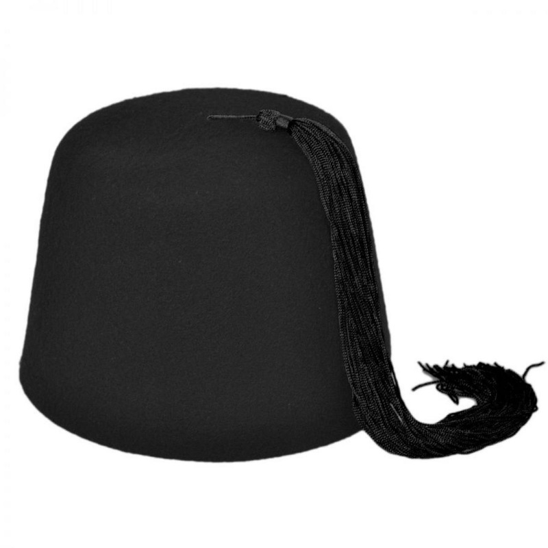 Black Wool Fez with Black Tassel BLACK S