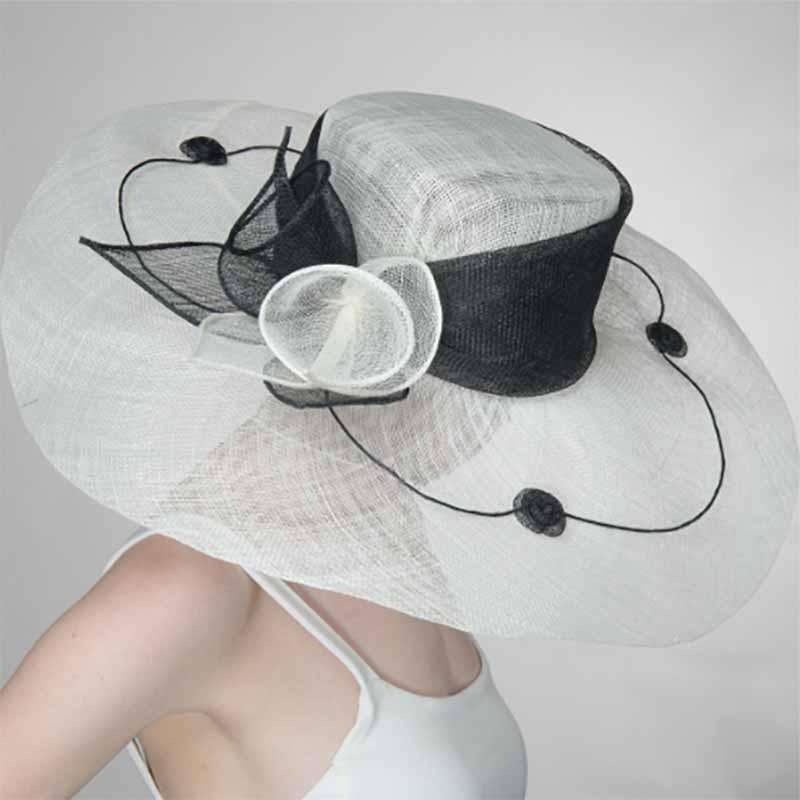 Callalily Adorned Ivory and Black Large Brim Sinamay Hat – KaKyCO Ivory and Black