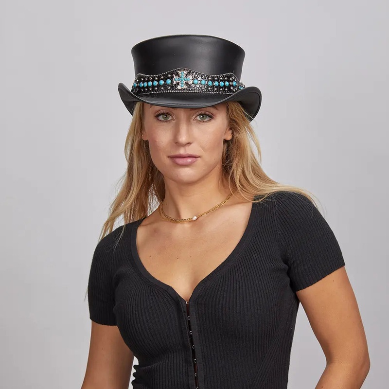 Chopper | Womens Black Leather Top Hat Black SM