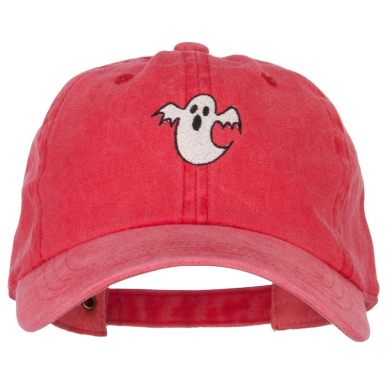 Halloween Ghost Embroidered Unstructured Cotton Cap Red One Size