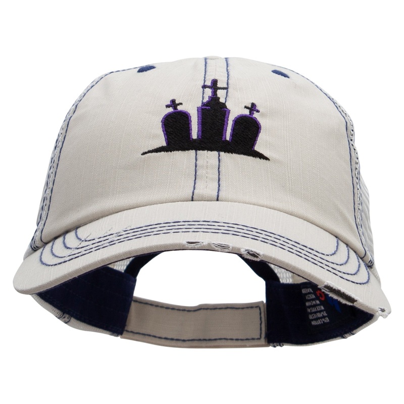 Halloween Tombstones Embroidered Low Profile Special Cotton Mesh Cap Putty One Size