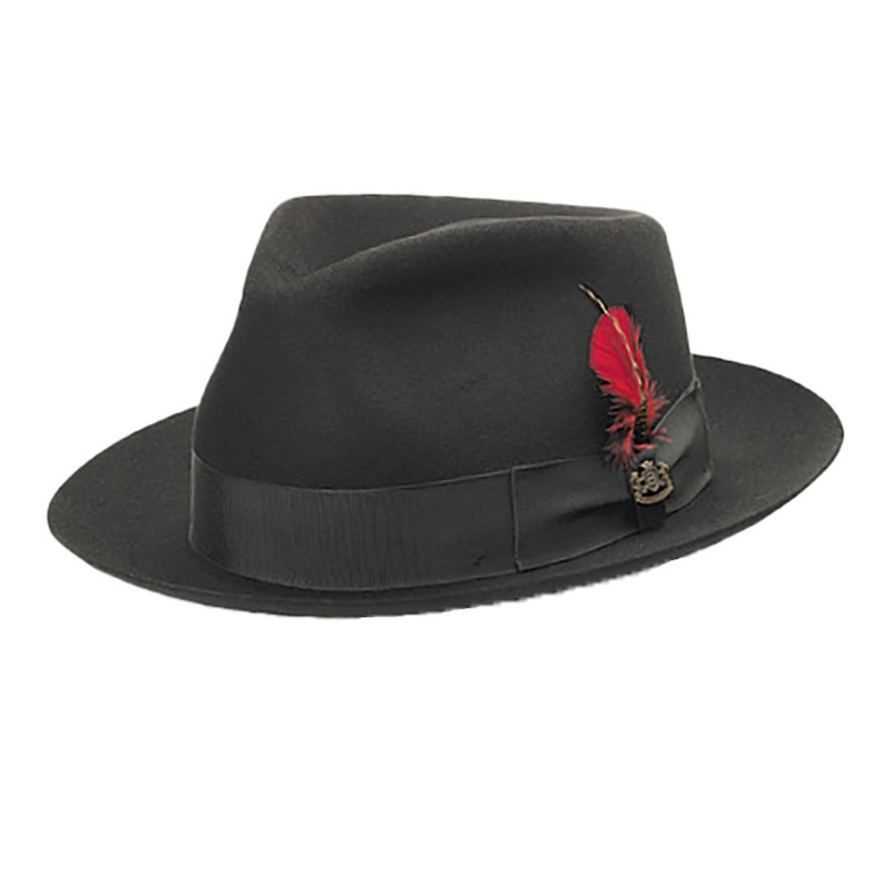 Naples Fur Felt Fedora Grosgrain Band and Feather – Biltmore Hats Black L  (7 3/8; 59 cm)