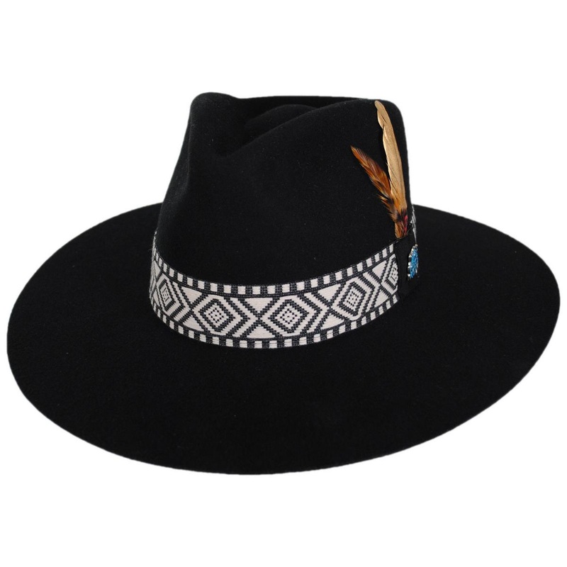 Palta Wool Felt Rancher Fedora Hat BLACK 6 3/4
