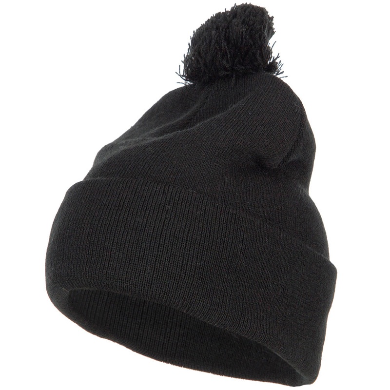 Pom Acrylic Cuff Long Beanie Black One Size