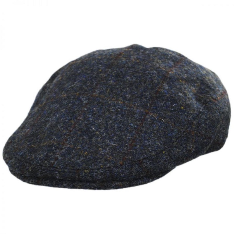 Stornoway Harris Tweed Wool Windowpane Plaid Flat Cap NAVY BLUE 55cm