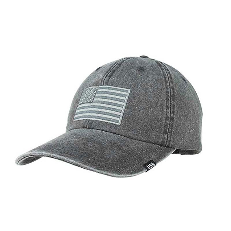 USA Flag Garment Washed Twill Cap with Brass Buckle Closure Black