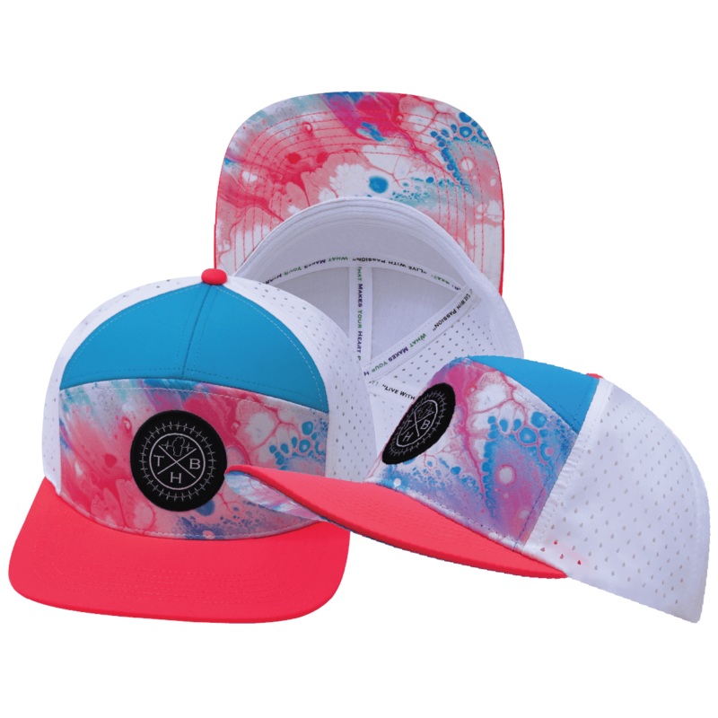 **YOUTH** Color Vibes Hat – Flat Bill – Pixi Dust – Neon Peach / Neon Blue / White – Laser Mesh