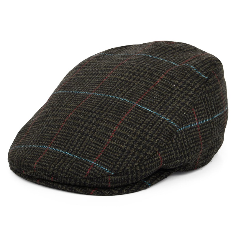 Barbour Hats Cheviot Windowpane Flat Cap With Earflaps – Dark Green S