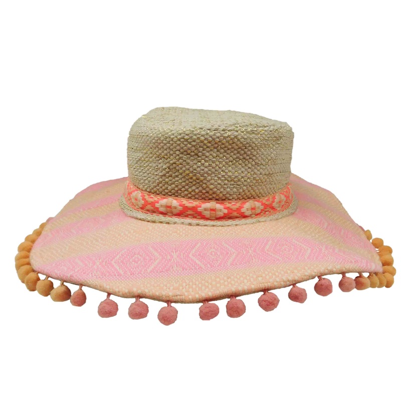 Golden Thread Pink Jacquard Bohemian Hat  – America and Beyond Pink OS