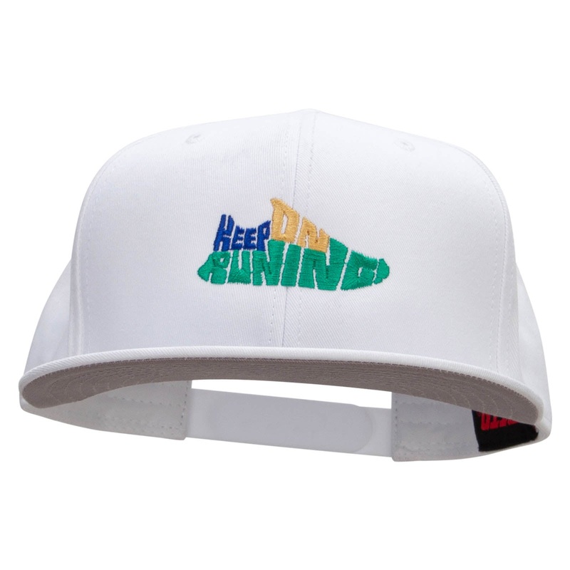 Keep On Running Embroidered Superior Cotton Twill Flat Bill Snapback Prostyle Cap White One Size