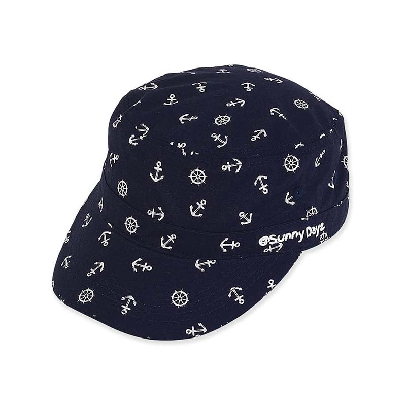Kid’s Cotton Cadet Cap with Ship Wheel Print – Sunny Dayz Hat Navy XS / S (52-54 cm)