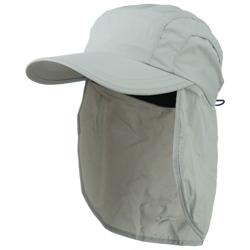 Mens UV 50+ Drawstring Flap Cap Grey One Size