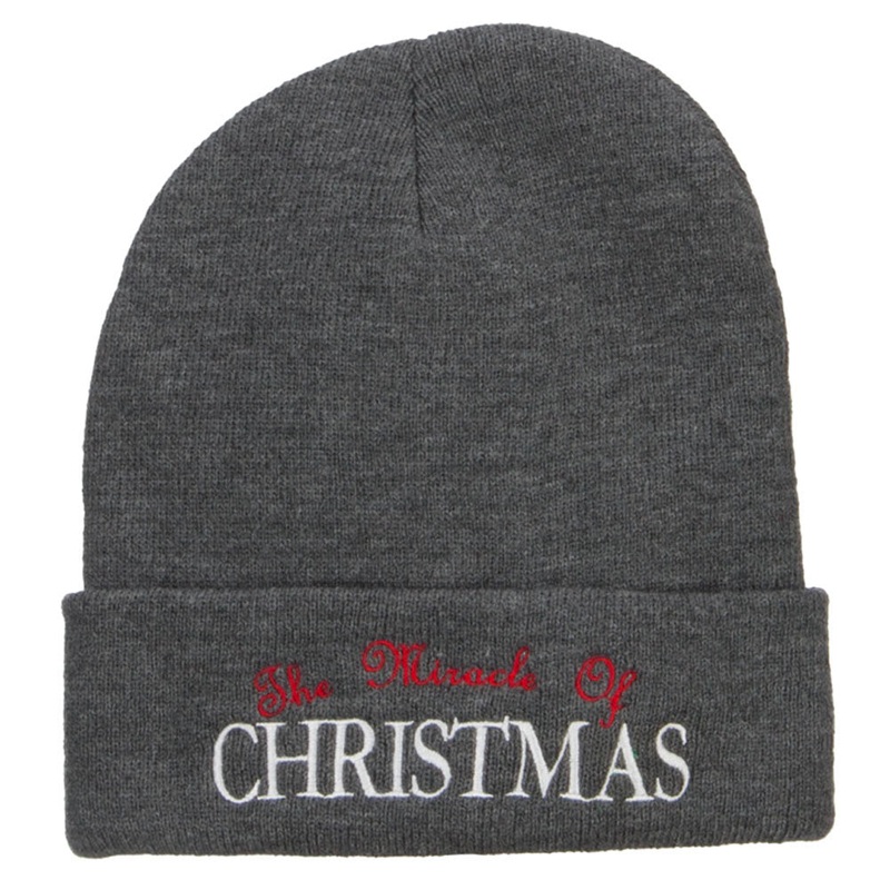 Miracle of Christmas Embroidered Long Beanie Dk Grey One Size