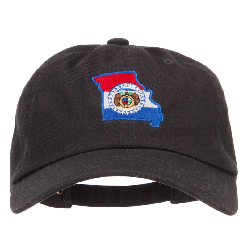 Missouri State Flag Map Embroidered Unstructured Washed Cap Black One Size