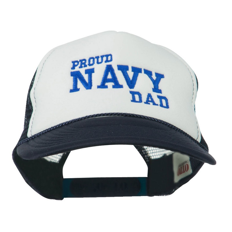 Proud Navy Dad Embroidered Foam Mesh Cap Royal White One Size