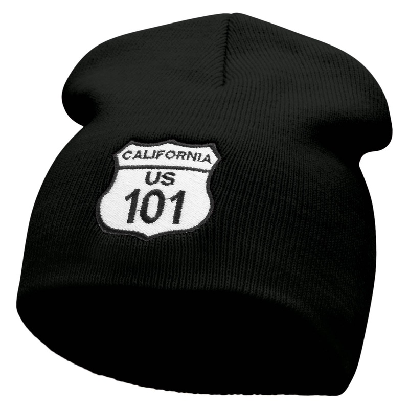 Route US 101 Sign Embroidered 8 Inch Short Beanie Black One Size