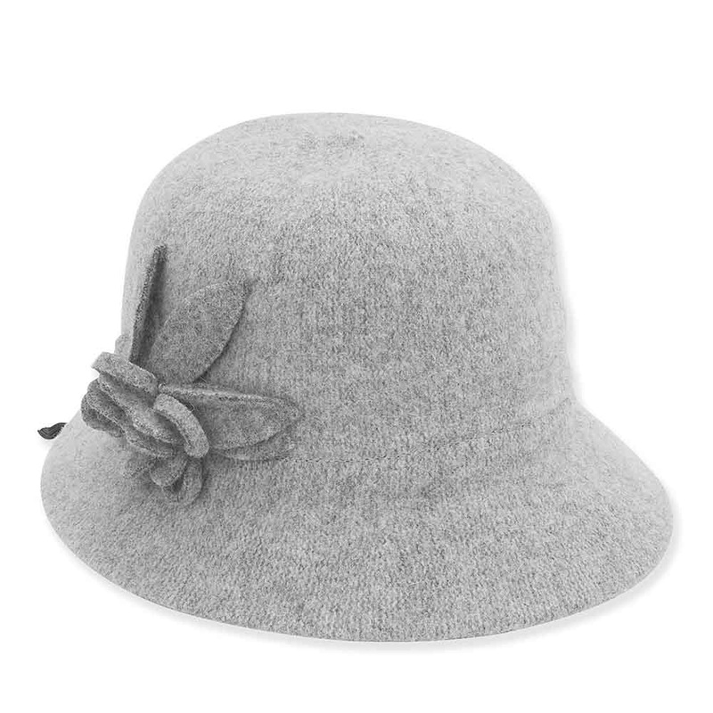 Soft Boiled Wool Cloche with Flower – Adora Wool Hats Black Medium (57 cm)
