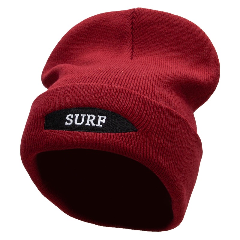Surfboard Embroidered 12 Inch Long Knitted Beanie Maroon One Size