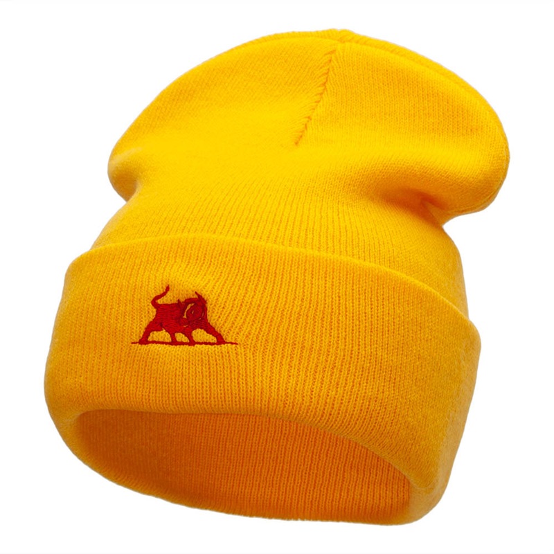 The Crimson Bull Embroidered 12 Inch Long Knitted Beanie Yellow One Size