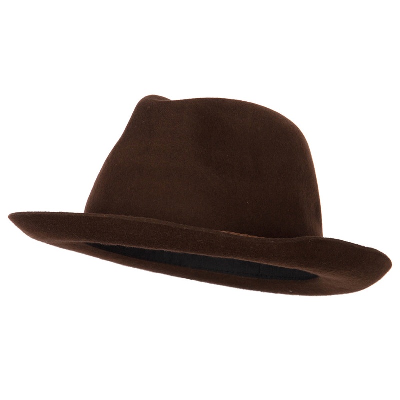 Unisex Braided Leatherette Band Pinched Crown Brushed Wool Felt Fedora Hat Chocolate M