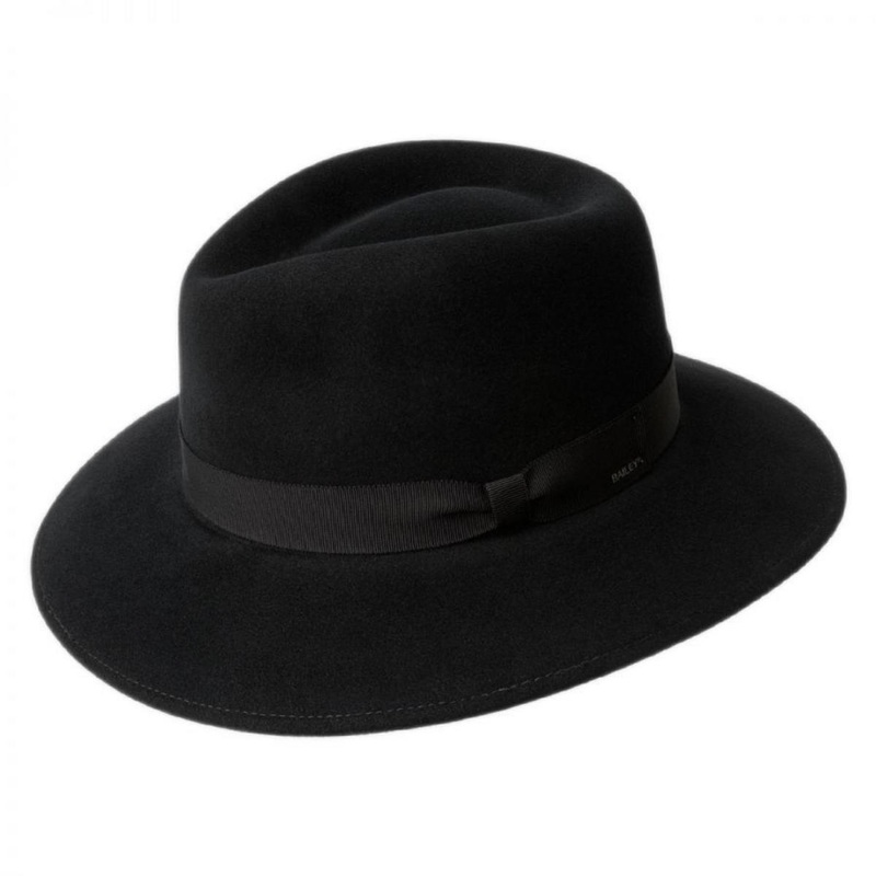 Ammon Wool Felt Teardrop Fedora Hat – Black & Navy BLACK S