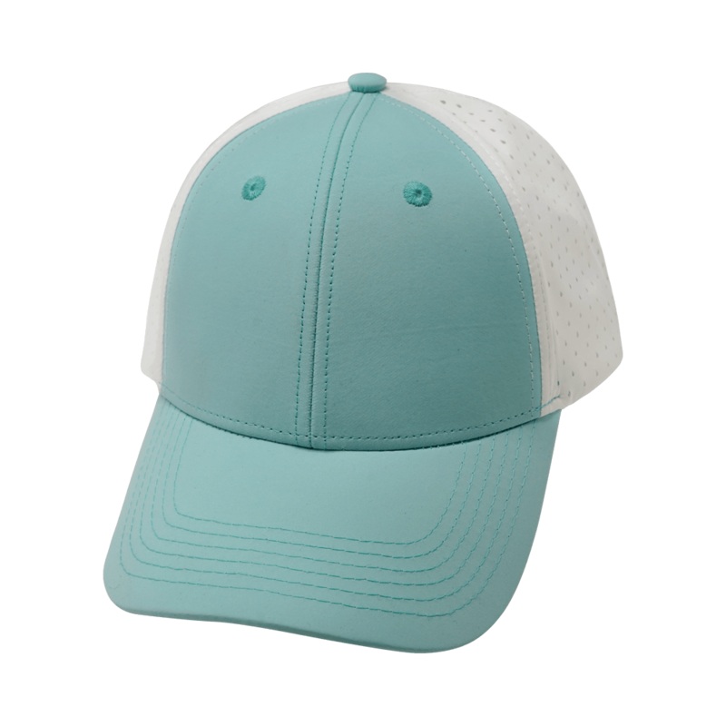 Blank – 6 Panel – Shallow Fit – Pony Tail – Mint Green / White (Unisex) – Laser Mesh