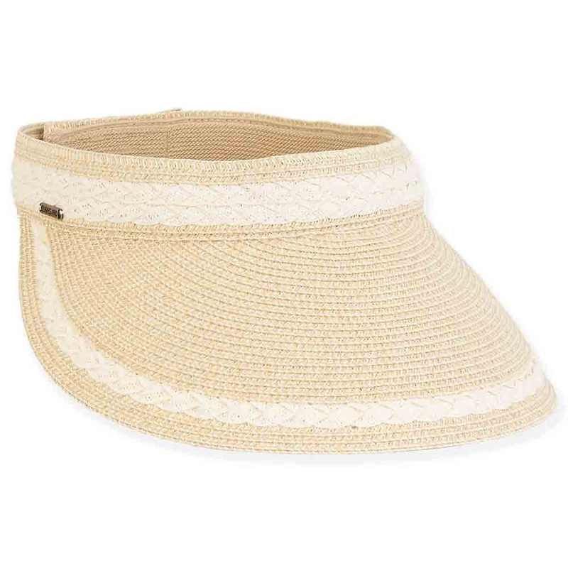 Cross Braid Trim Wide Brim Straw Sun Visor – Sun ‘N’ Sand Hats Ivory OS