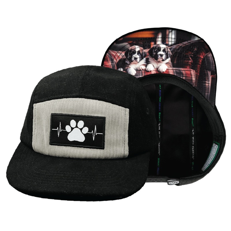 Dog Hat – 5 Panel – Corduroy – Black / Gray – Full Fabric