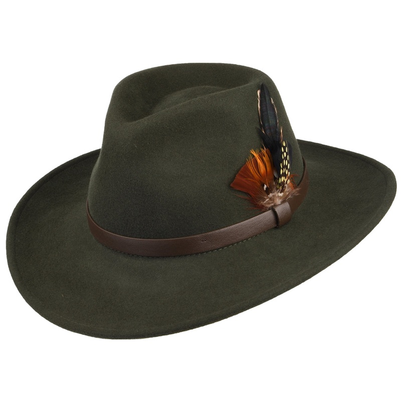 Failsworth Hats Showerproof Wool Felt Outback Hat – Olive 1-Size