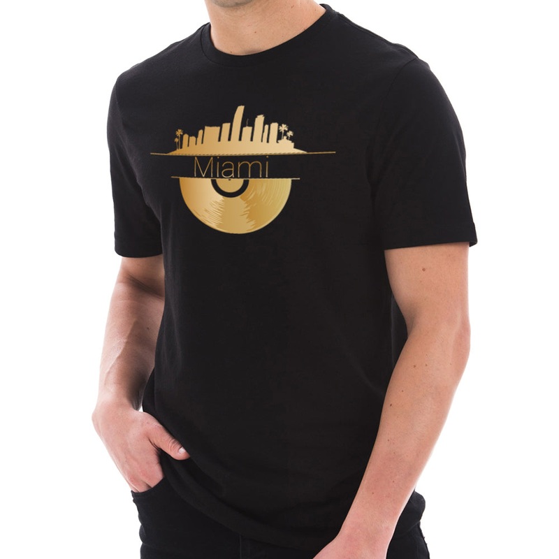Golden Record Miami Graphic Design Short Sleeve Cotton Jersey T-Shirt Black XS