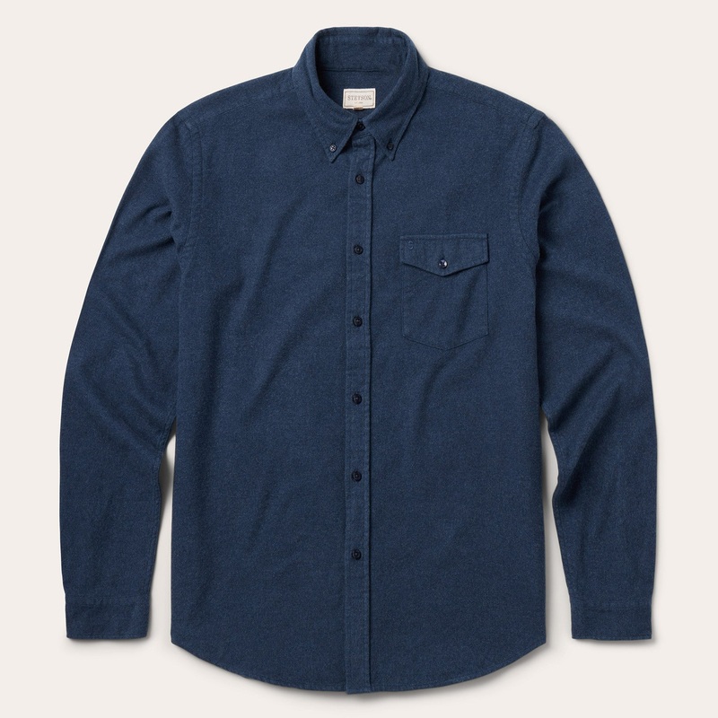Heathered Flannel Button-Down Shirt Blue S