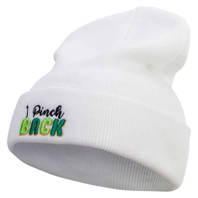 I Pinch Back Embroidered 12 Inch Long Knitted Beanie White One Size