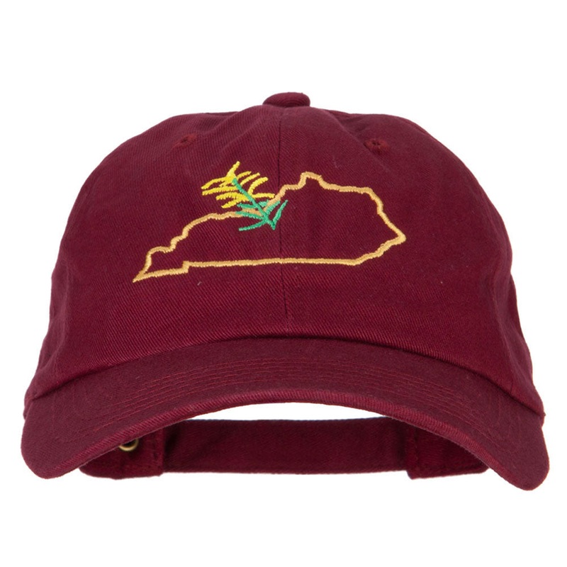 Kentucky Goldenrod with Map Embroidered Unstructured Washed Cap Wine One Size