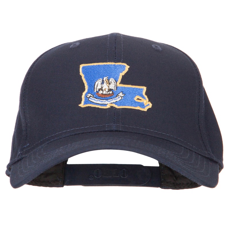 Louisiana State Flag Map Embroidered Solid Cotton Pro Cap Navy One Size