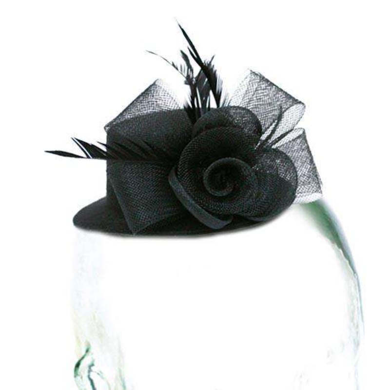 Mini Hat with Mesh Flower Black