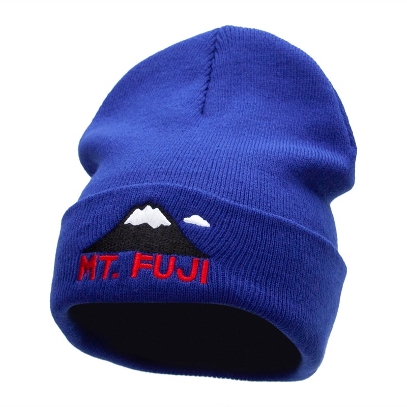 Mount Fuji Embroidered 12 Inch Long Knitted Beanie Royal One Size