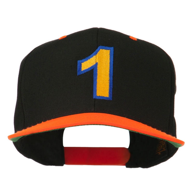 Number 1 Embroidered Classic Two Tone Snapback Cap Neon Orange One Size