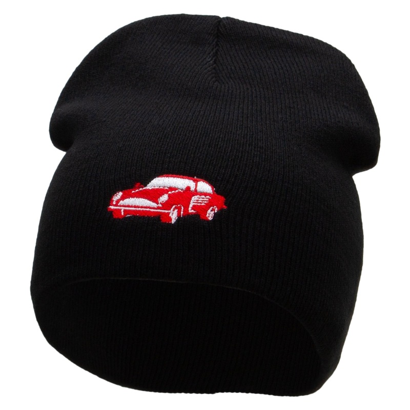 Old School Car Embroidered 8 Inch Short Beanie Black One Size