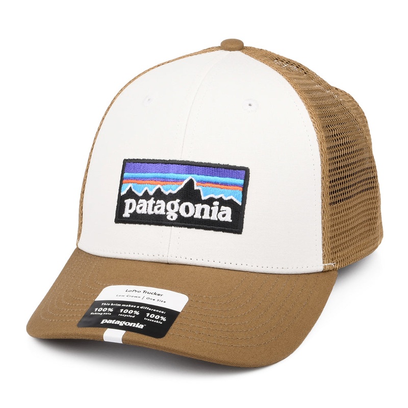 Patagonia Hats P-6 Logo Organic Cotton LoPro Trucker Cap – White-Brown Adjustable
