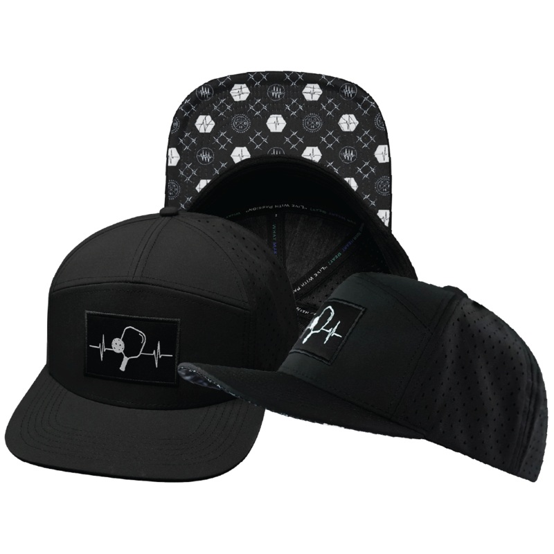 Pickleball Hat – Flat Bill – Black – Laser Mesh