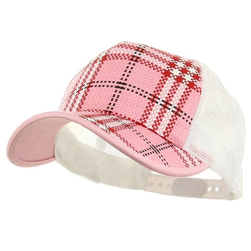 Plaid Straw Trucker Caps Blue One Size