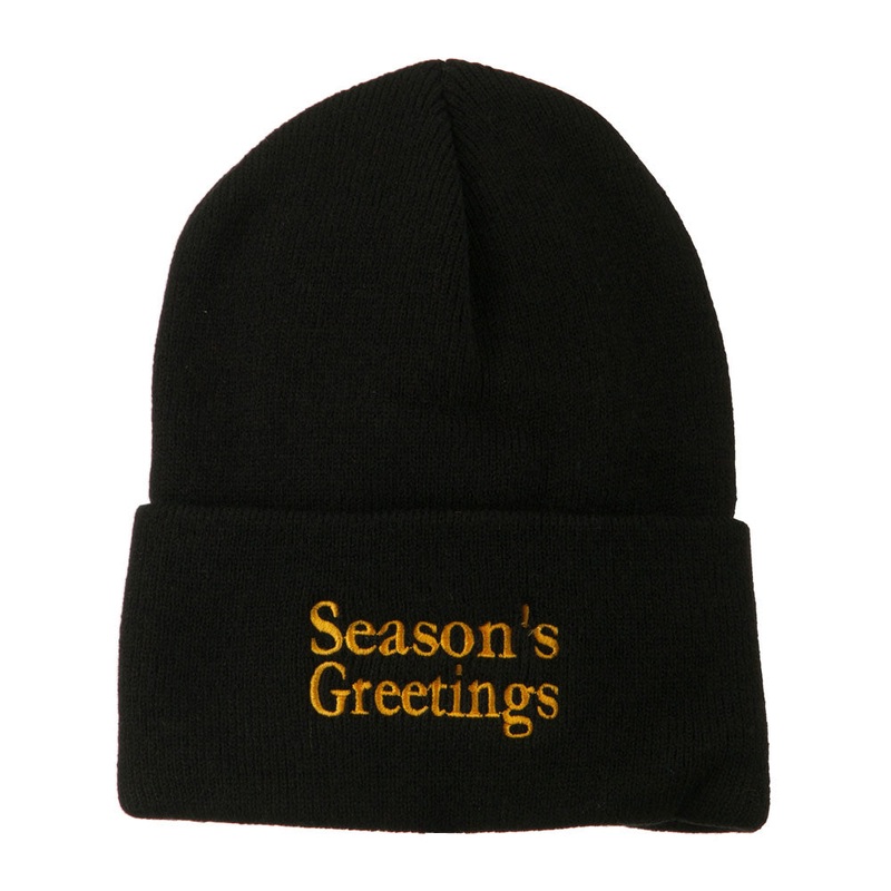 Season’s Greetings Embroidered Long Beanie Black One Size