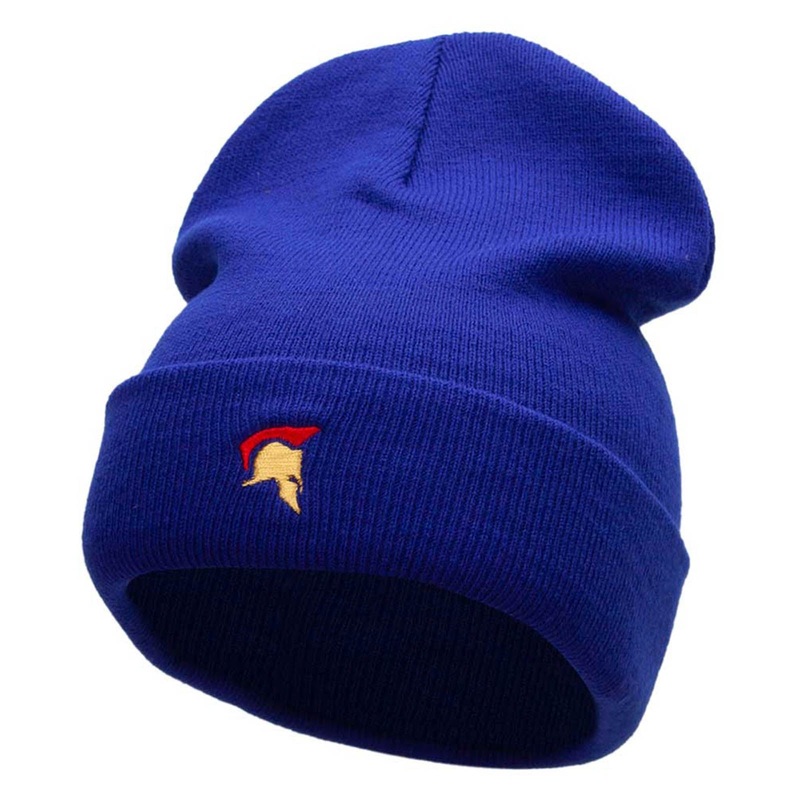 The Trojan Helmet Embroidered 12 Inch Long Knitted Beanie Royal One Size