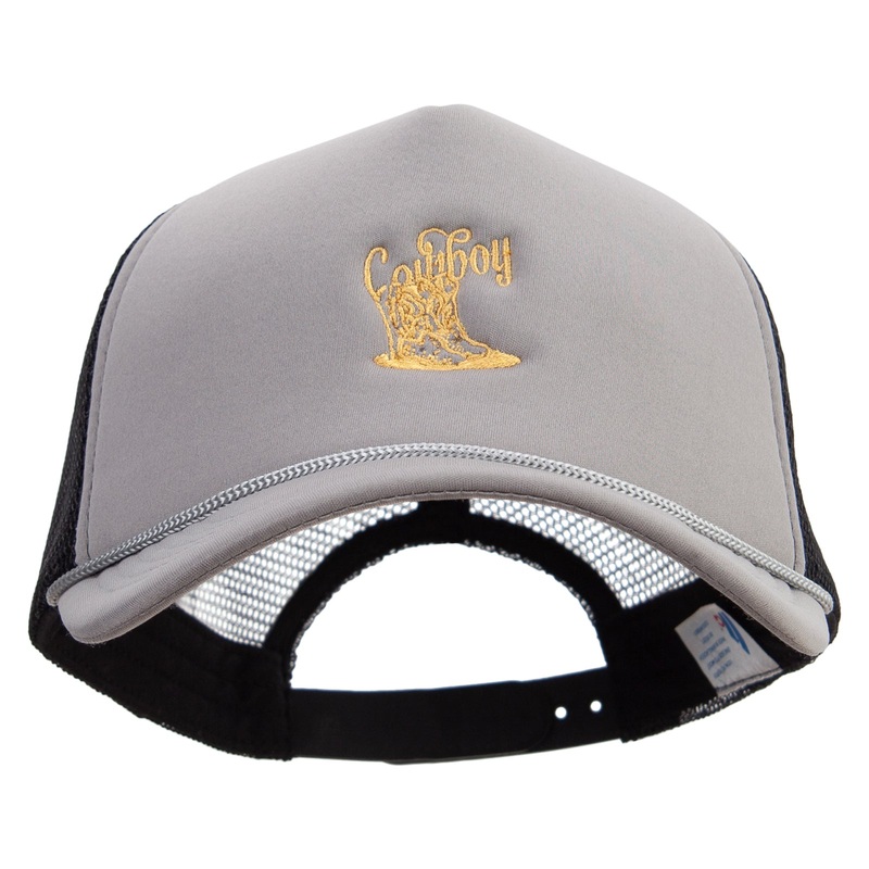 Vintage Wild West Embroidered Summer Foam Mesh Trucker Cap Grey Black One Size