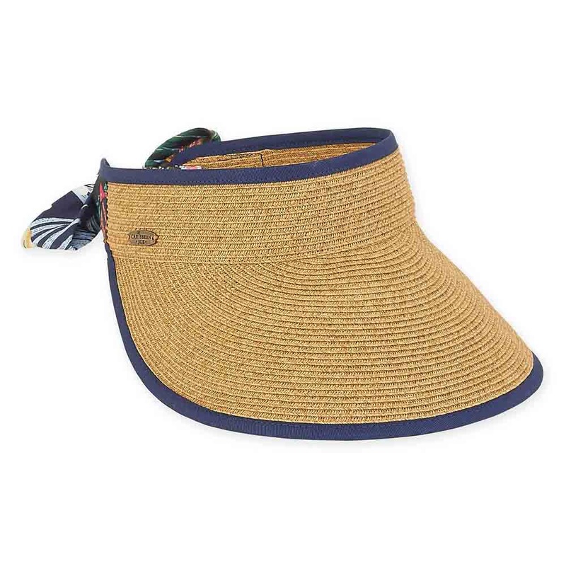 Wide Brim Sun Visor with Tropical Print Bow – Caribbean Joe Hats Natural